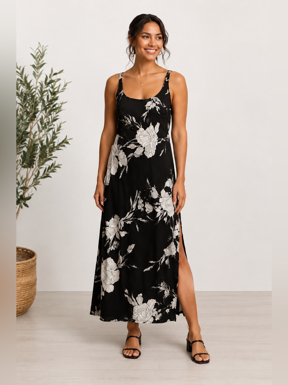 a new day Black and White Floral Slip Maxi Dress